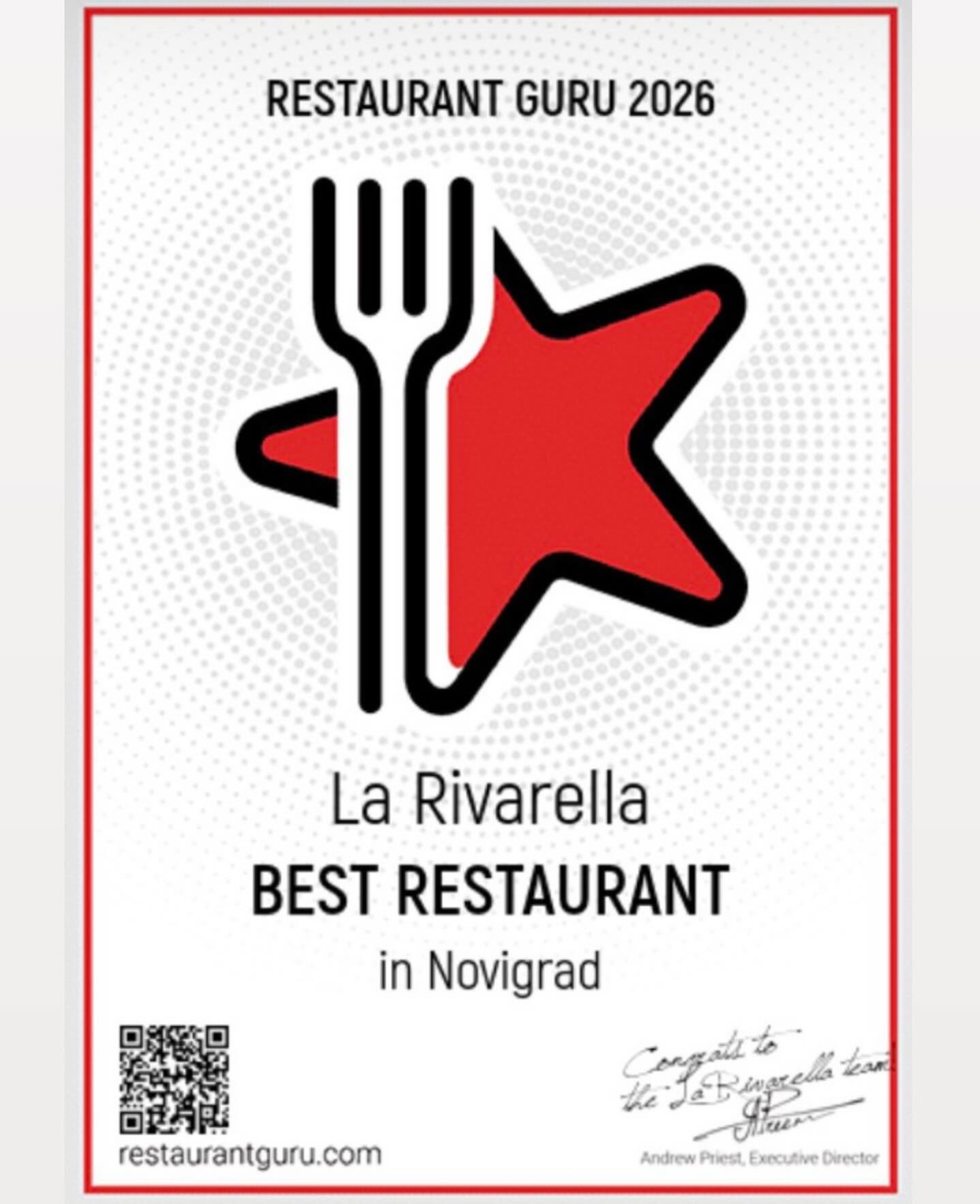 Restaurant Guru 2026 priznanje za La Rivarellu